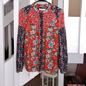 FRAME Multicolor floral print blouse pretty sleeve detail sz XS Excellent